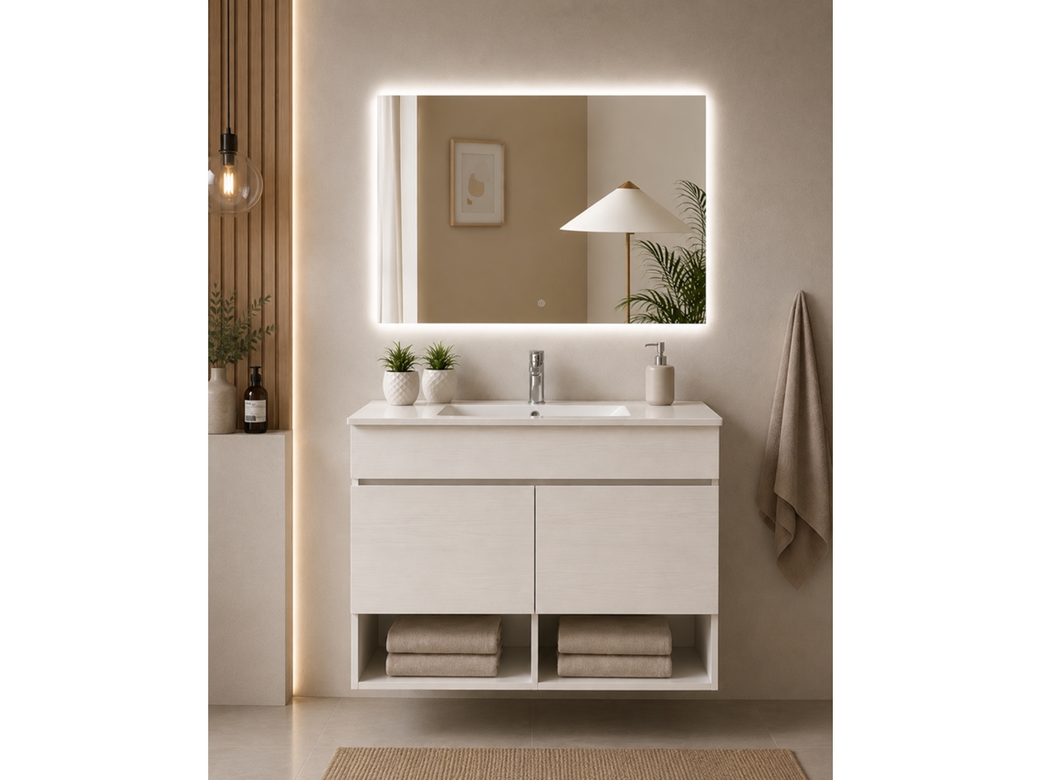 Móvel De Casa De Banho Suspenso Com Lavatório Extraplano Origenbath Nebari Sem Espelho 70x45 Cm Branco Nórdico