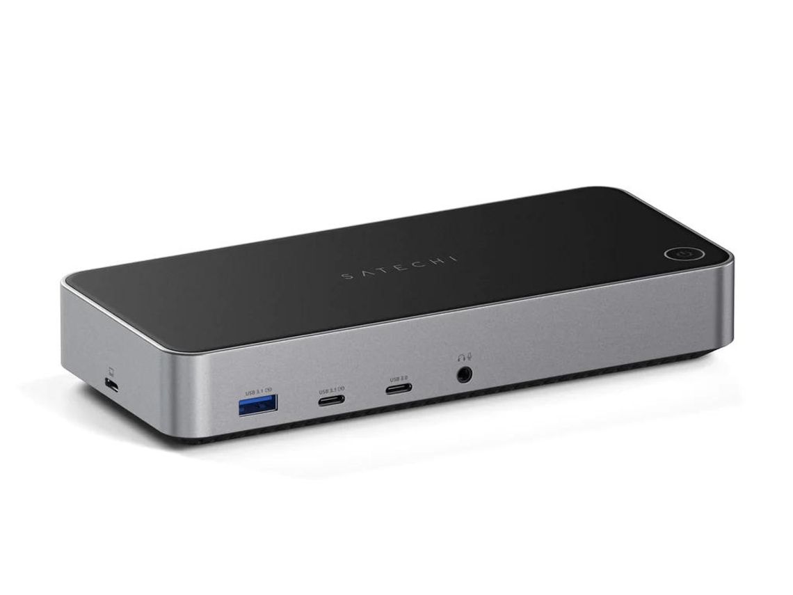 Base de display triplo 4K com fio preto prateado SATECHI