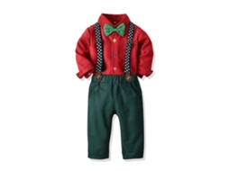 Roupas de Natal Xadrez de Manga Comprida Cardigã de Algodão e Macacão Conjunto de Duas Peças 120