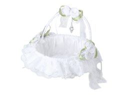 Cesto de Flores Brancas de Casamento com Laços de Seda LAXISCREED, Decoração Elegante