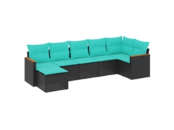 Conjunto de Sofá de Jardim, 7 Peças, Almofadas, Rattan Preto MAISON EXCLUSIVE
