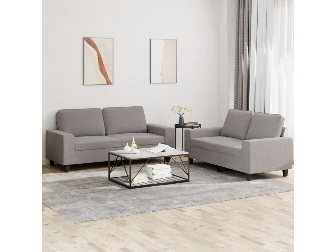 Vidaxl 2 Pcs Conjunto De Sofás Tecido Cinzento-acastanhado