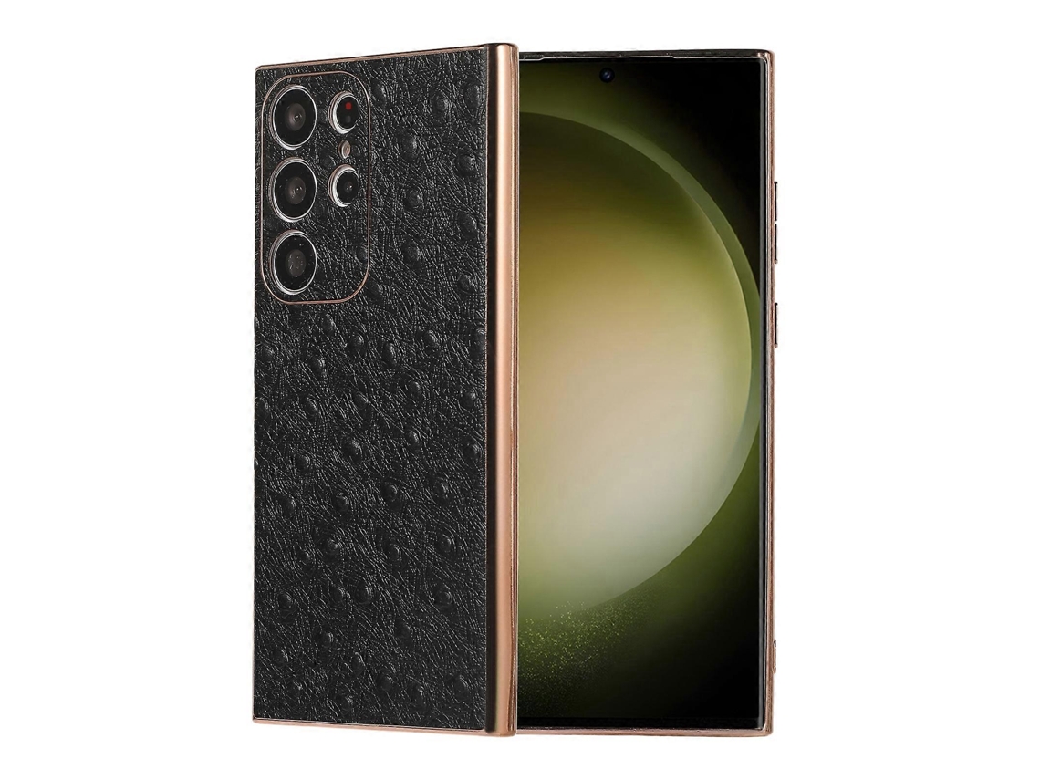 Capa Para Samsung Galaxy S23 Ultra 5g Em Couro Com Textura De Avestruz E Nanoeletrorevestimento.
