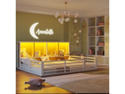 Cama Cerca 140x200cm, Branca Metal, Armazenamento, Base Ripas, Sem Colchão, Balaustrada-op