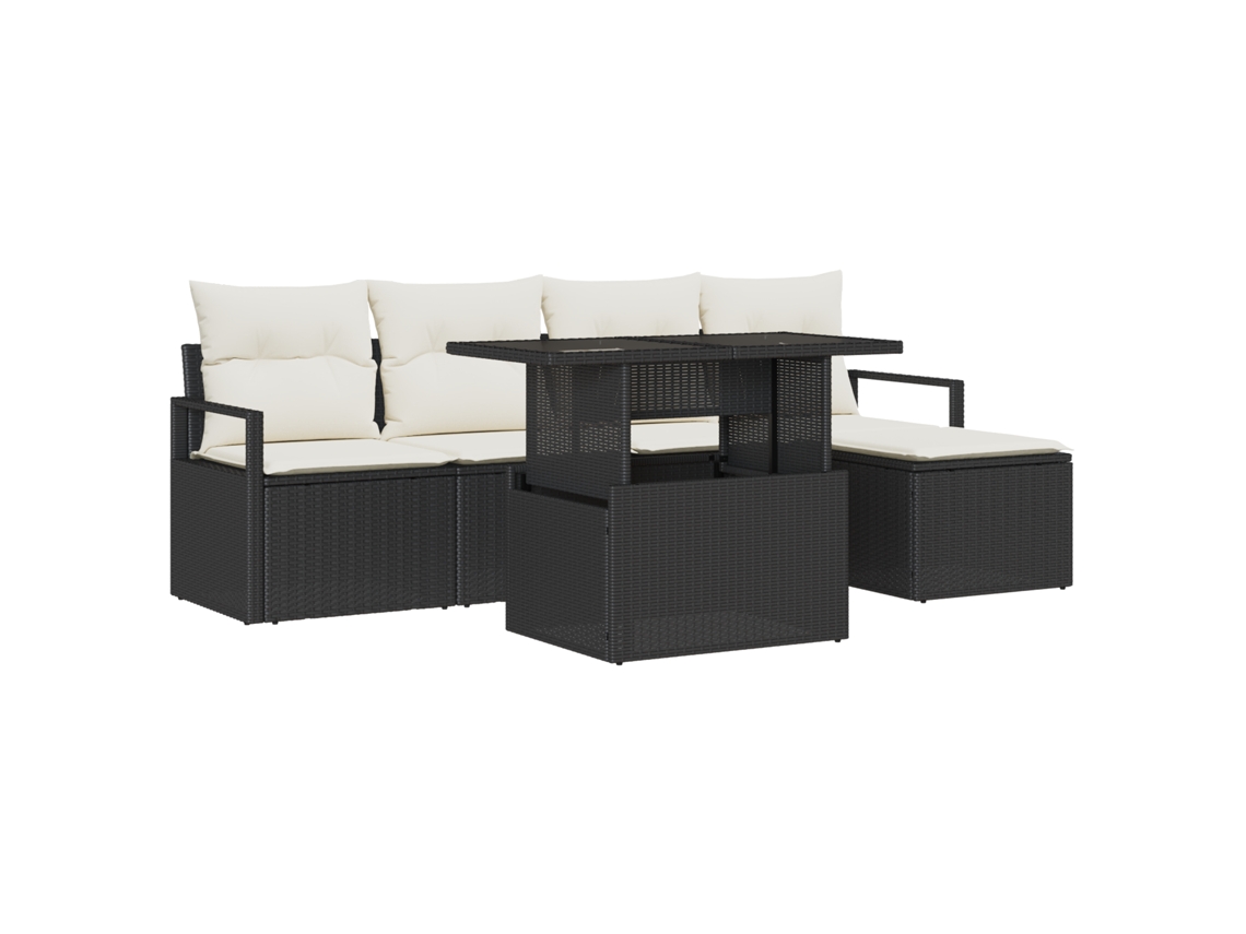 Conjunto 6 Sofá Modular Vidaxl Preto Vime Pe (100 X 55 X 73 Cm)