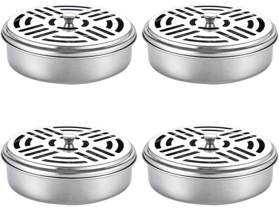 Caixa Para Espiral Repelente De Mosquitos Com Tampa, 4 Peças Em Aço Inoxidável De Design Requintado, Suporte Portátil