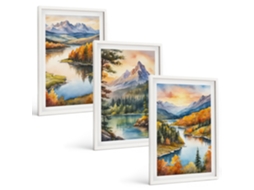 Pinturas Murais Modernas Paisagens De Montanha Com Rio Moldura Branca Pinturas De Quarto Espelharte (3 Piezas De 40x60 Cm)