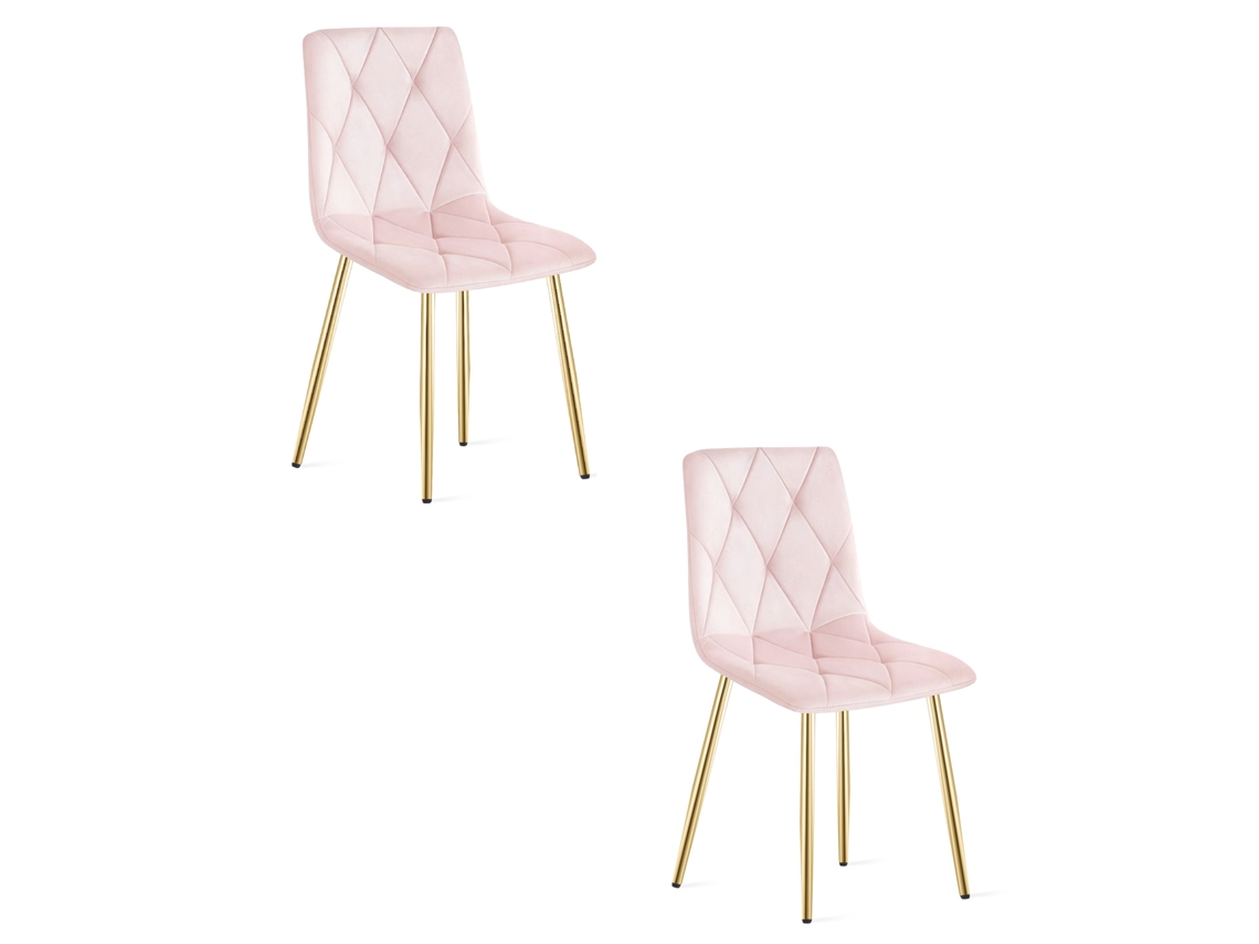 Cadeira De Jantar Conjunto De 2 Peças Tyra Assento Rosa Claro, Pés Na Cor Madeira, Assento Acolchoado, Assento Ergonômico
