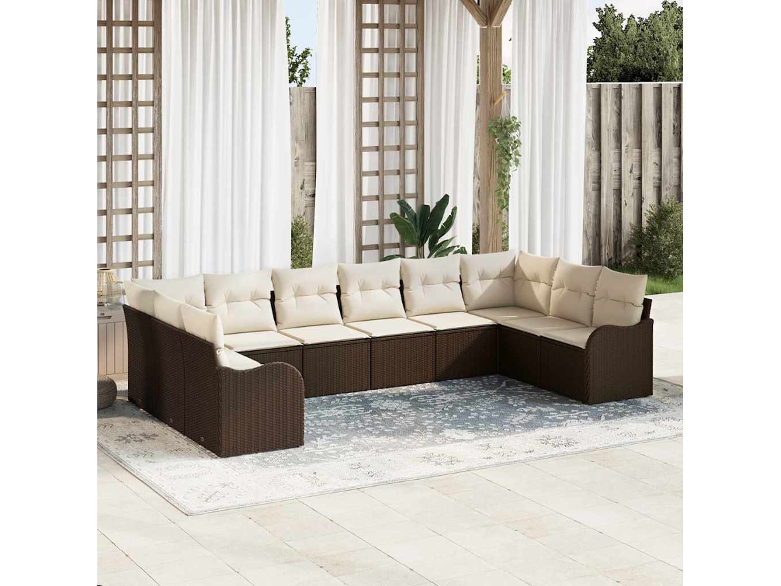 Vidaxl Conjunto De Sofá De Jardim 10 Unid. Castanho E Branco Vime Pe