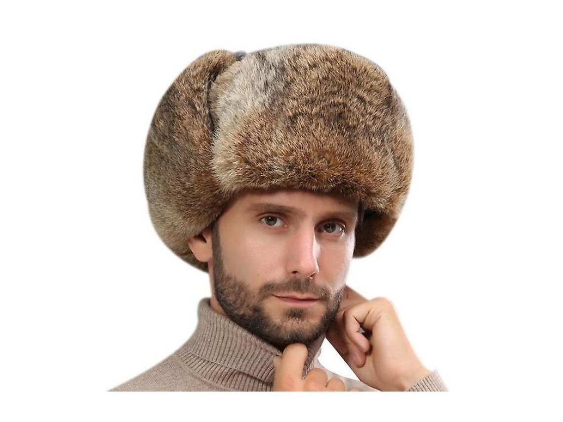 2026 gorro de Invierno Ruso de Piel de Conejo Con Aletas para Orejas Trapper Bomber Regalo para Hombres L Caqui