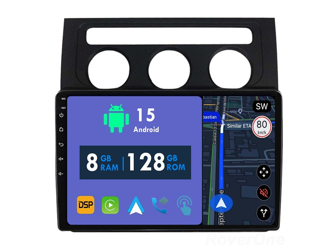 Auto Rádio Carro Bluetooth Autoradio 8GB RAM 128G ROM CarPlay Navegação GPS Ecrã Táctil RoverOne para Volkswagen Touran 1 2003-2010  