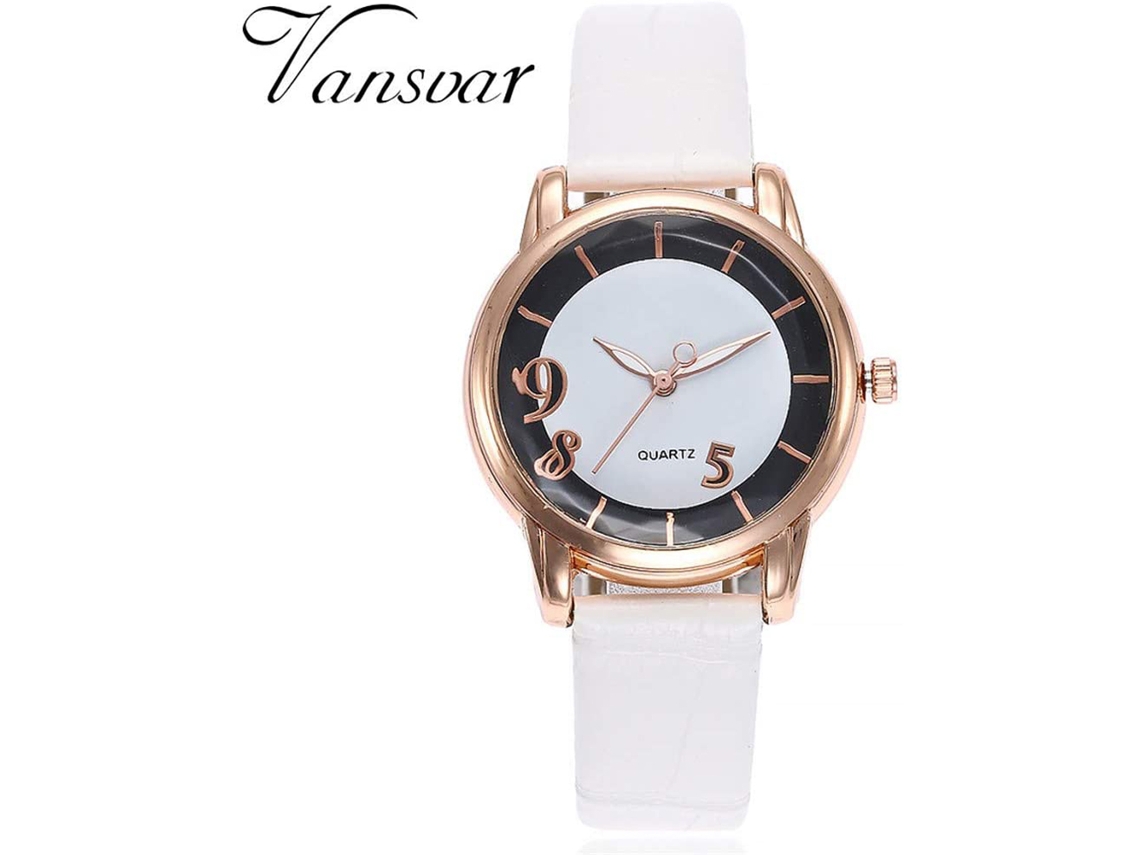 Relógio de Pulso Feminino Analógico de Quartzo com Pulseira Pu Estilo Fashion (branco)