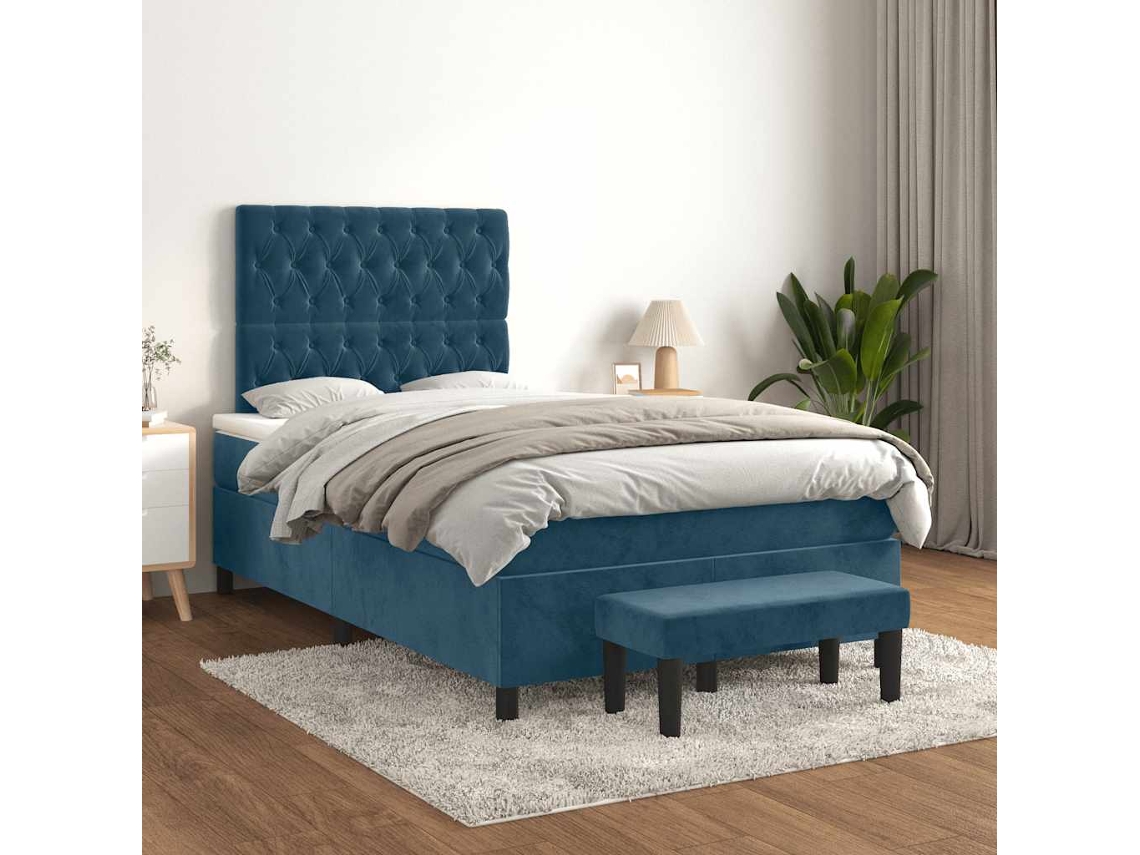 Vidaxl Cama Boxspring Com Colchão 120x190 Cm Veludo Azul-escuro