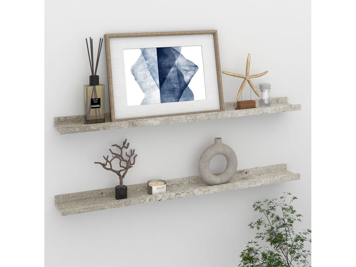 2 Pcs Prateleiras De Parede | Estante De Parede | Prateleira Flutuante 80x9x3 Cm Cinzento Cimento Lovely Home