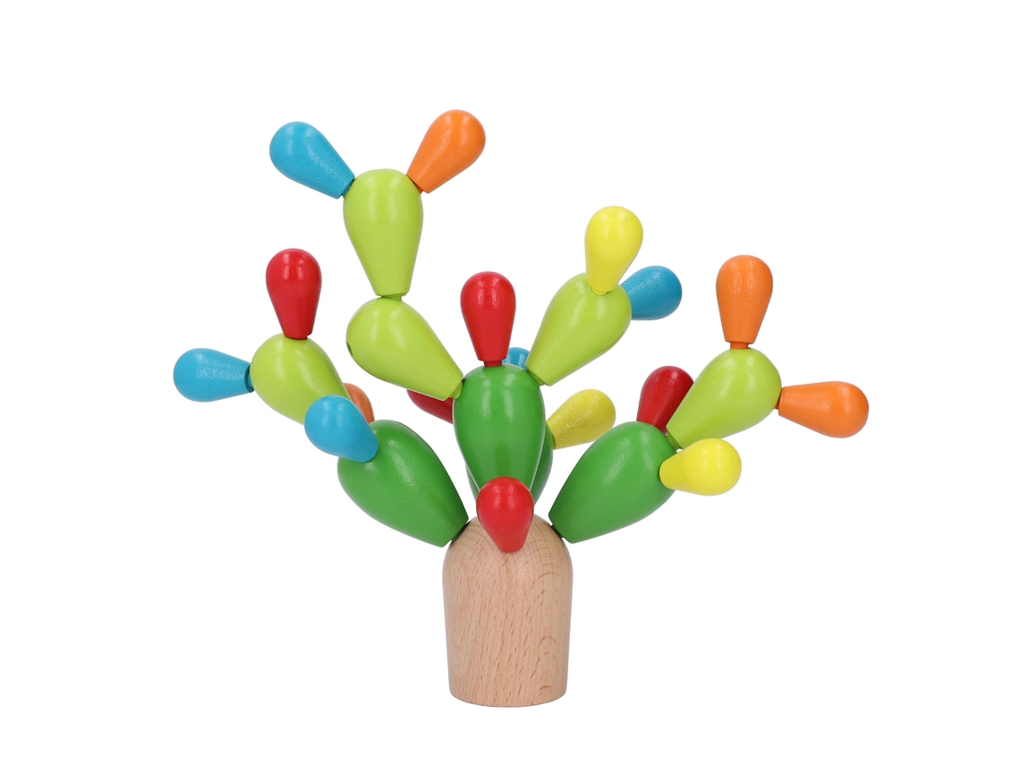 Mali brinquedo Educativo Infantil Cacto de Madeira para Pilhar e Construir Blocos Coloridos