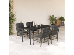 Conjunto 5 Peças Jantar P/ Jardim C/ Almofadões Vime Pe Cinza Dkd Home Decor