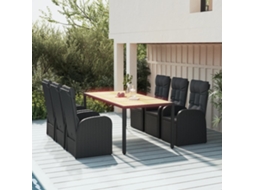 Conjunto 7 Peças Jantar P/ Jardim C/ Almofadões Vime Pe Preto Dkd Home Decor