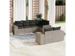 Vidaxl 7 Pcs Conj. Sofás Jardim Com Almofadões Vime Pe Cinzento-claro