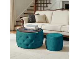 2 Banquetas Empilháveis com Veludo, 4em1, Armazenamento, Prateleira Azul 58x58x38cm | VELTRIX