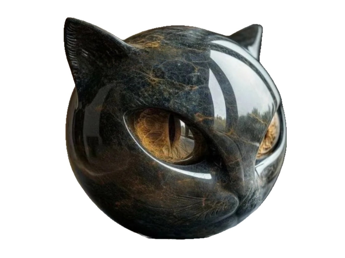 Escultura Luxuosa De Gato Preto Em Pedra, Decoração Elegante Para Casa E Presente Perfeito| Cristais Pedras De Cura Esculpidos À Mão(dourado)