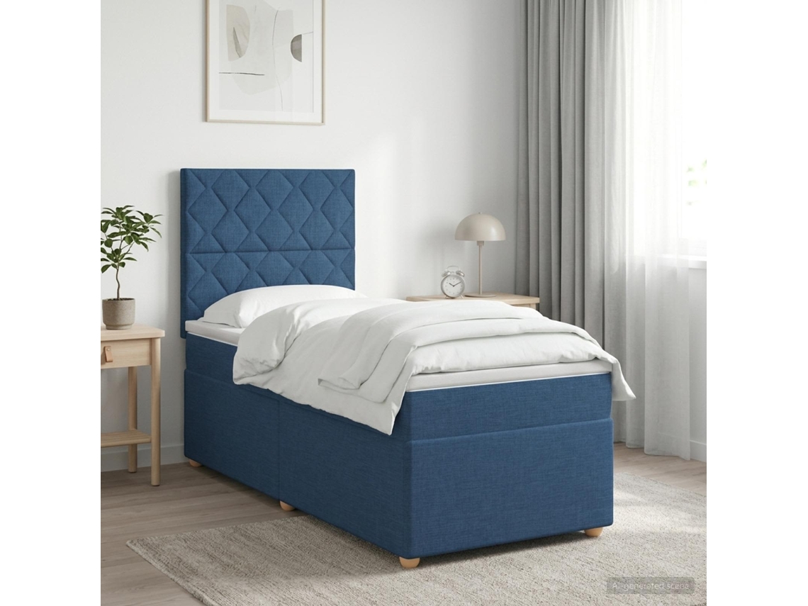 Vidaxl Cama Box Spring Com Colchão Azul 90 X 190 Cm Tecido