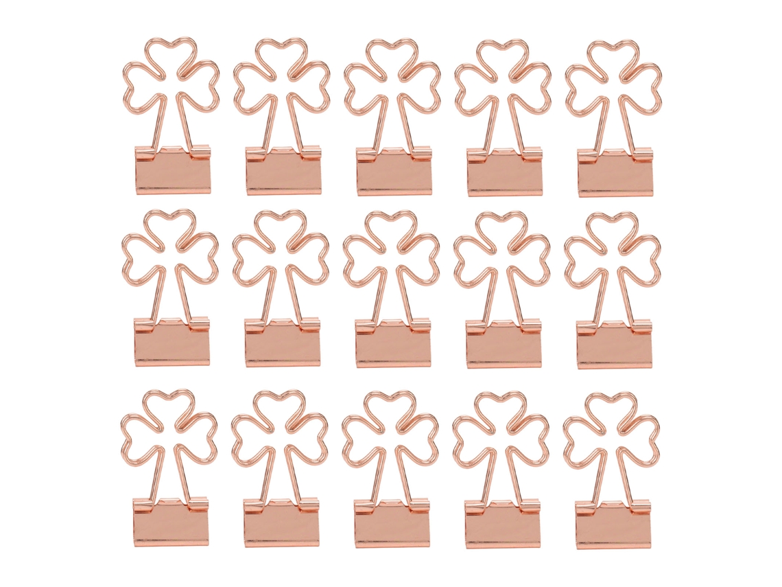 15 Clips De Papel Metálicos Bonitos Rosa Trefoil Para Oficina, Hogar, Escuela, Fuerte Agarre