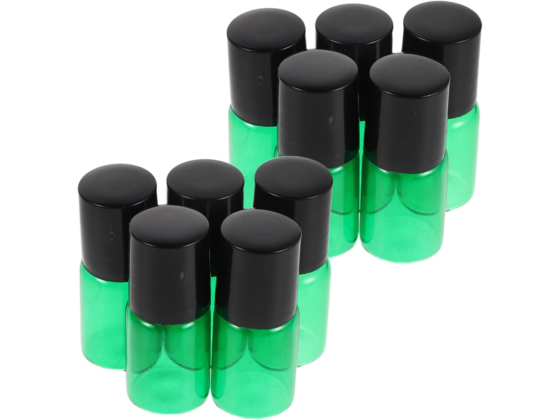 Pacote Com 15 Frascos Roll-on De Vidro Verde Recarregáveis De 2ml Com Esfera Para Óleos Essenciais