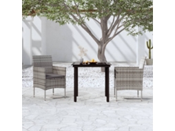Vidaxl 3 Pcs Conj. De Jantar Para Jardim C/ Almofadões Cinzento/preto