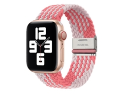 Bracelete Pulseira Entrançada Flexível para Apple Watch Series 7 41Mm Rosa e Branco