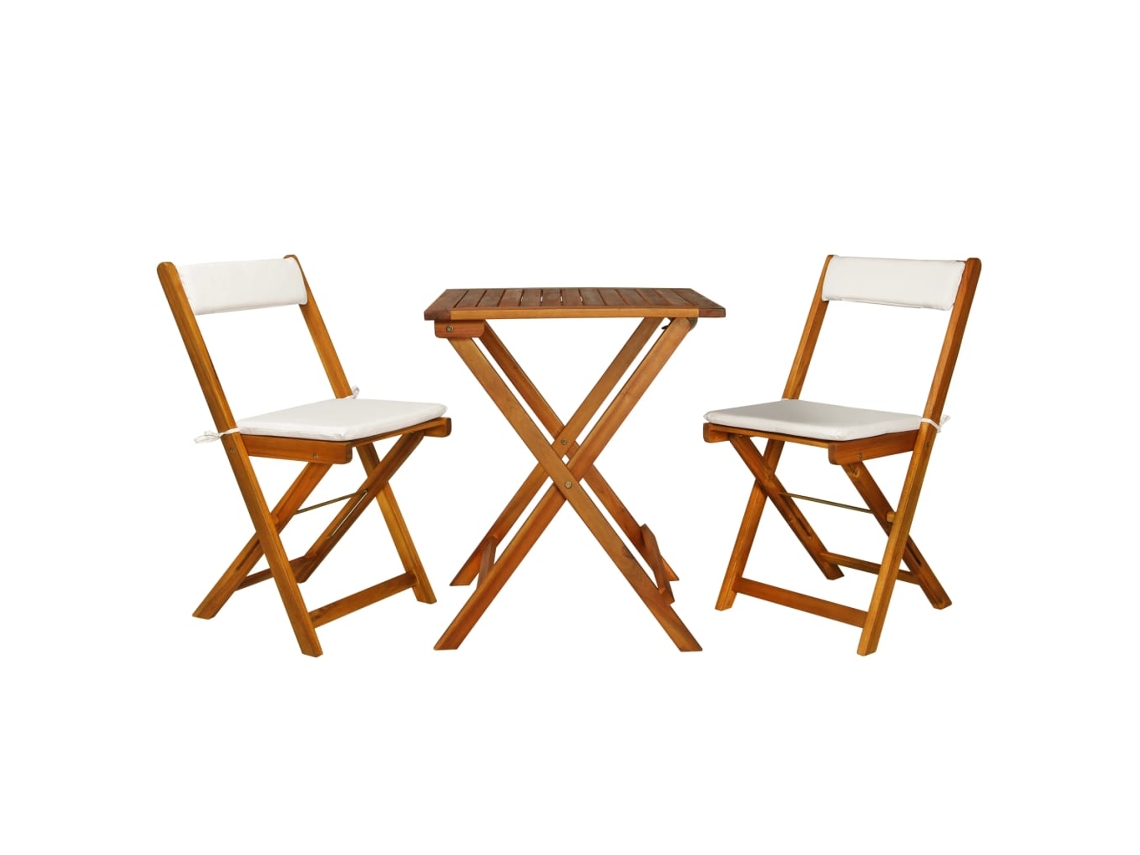 Vidaxl 3 Pcs Conjunto Bistrô Dobrável C/ Almofadões Em Acácia Maciça