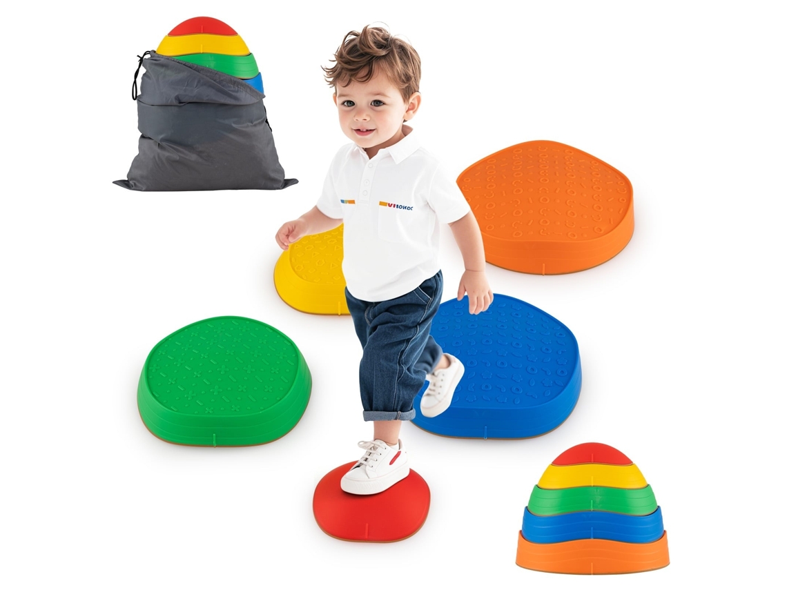 Pedras de Equilíbrio Antiderrapantes Infantis, Multicoloridas, Suportam Até 80 Kg