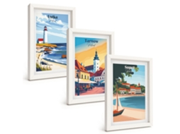 Composição De Quadros Vistas Da Cidade De Ustka, Tarnów E Sopot Espelharte (3 Peças 20x30 Cm)