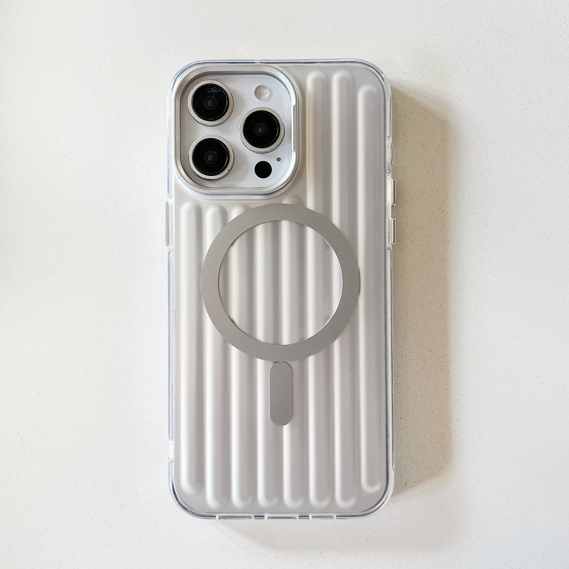 (branca, Iphone 15) Capa Para Celular Business Com Listras Onduladas 3d, Compatível Com Proteção Magnética Antichoque Magsafe.