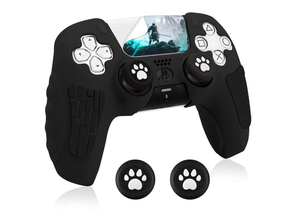 Capa De Silicone Para Controle Ps5, Com Capas De Joystick E Adesivo Para Touchpadczhhmart (preto)