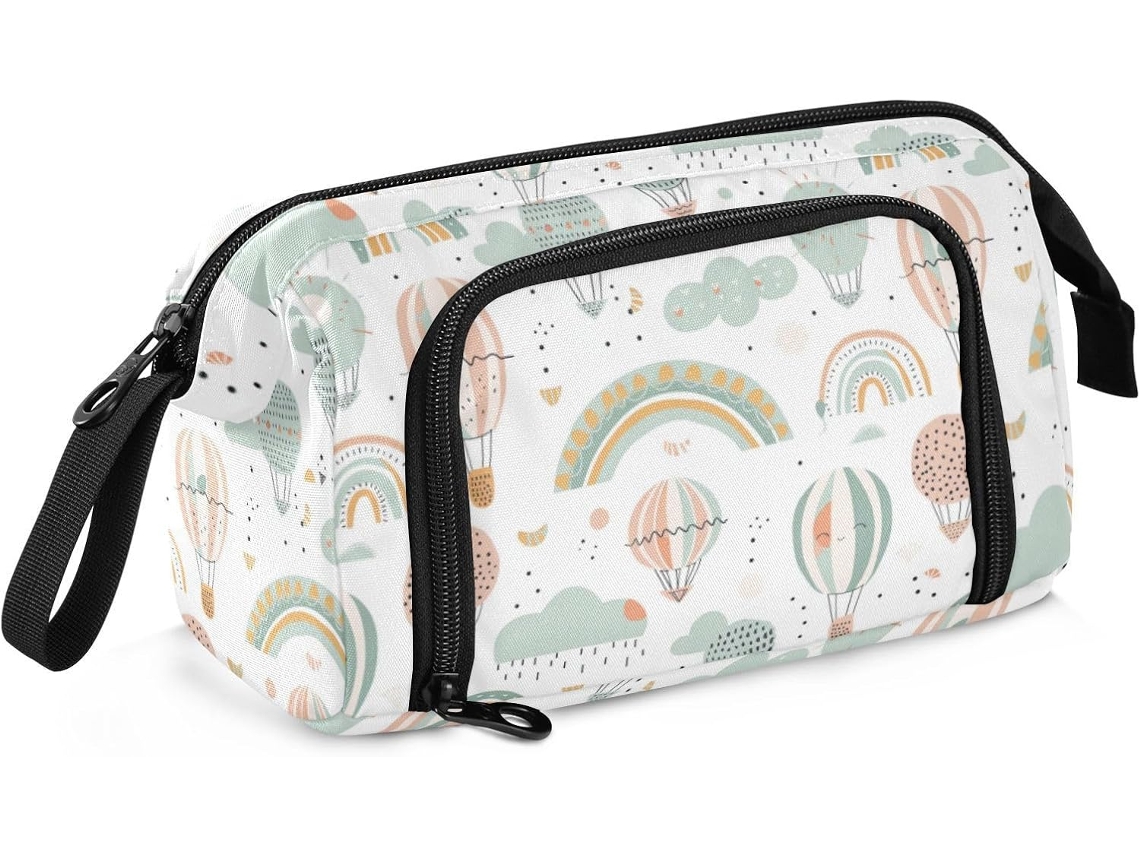 Estojo Grande com Compartimentos para Lápis, Ideal Estudantes e Viagens, Estampa de Balões Coloridos. 24 X 9,5