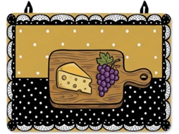 Tampa Para Fogão Elétrico Com Formato De Queijo, Tábua De Corte Rústica Com Estampa Uvas, Preta, Lavável, Impermeável