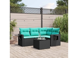 Vidaxl Conjunto De Sofá De Jardim De 5 Peças Com Almofadas Em Rattan Sintético Preto