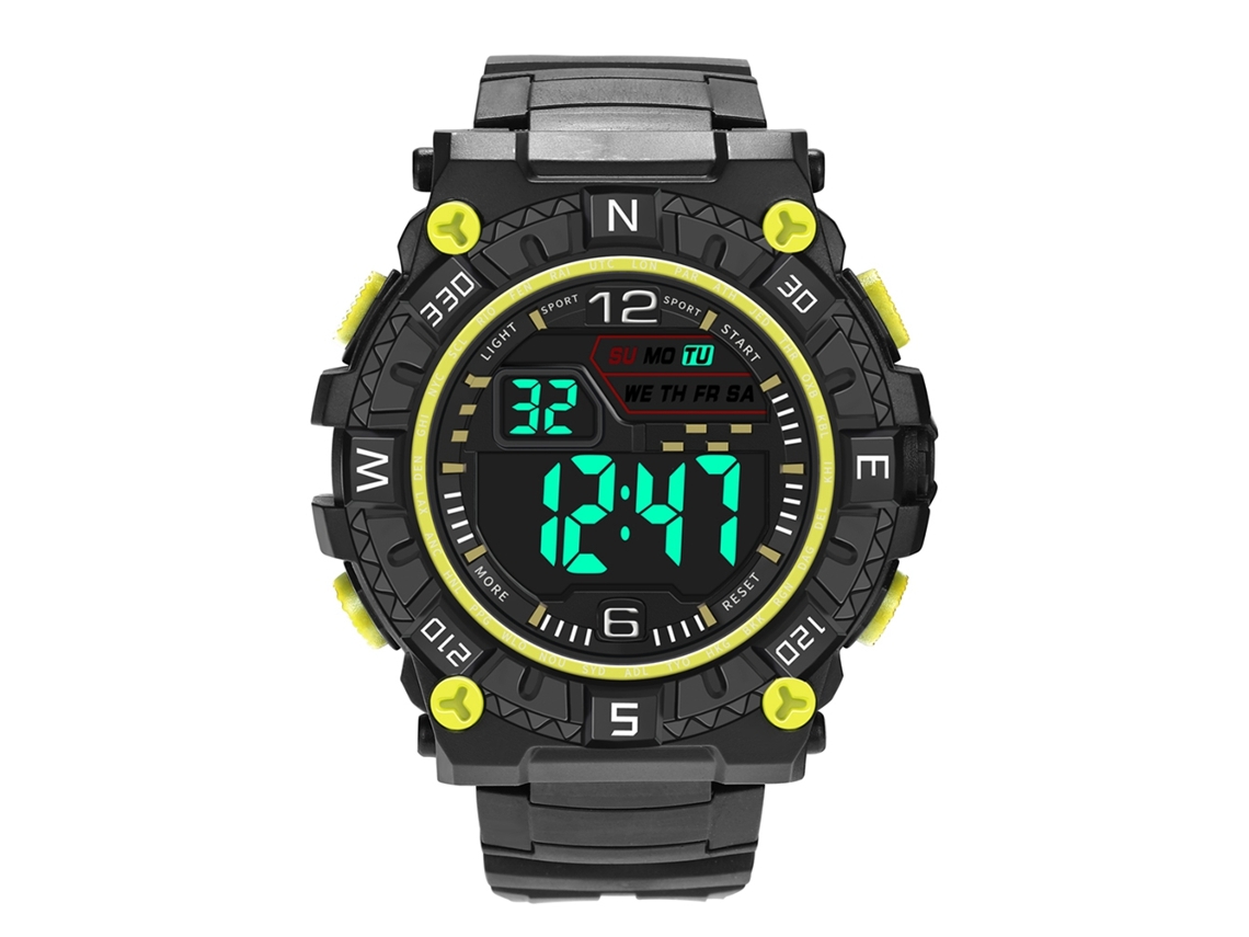 Relógio esportivo eletrônico masculino com display LED e mecanismo digital (amarelo)