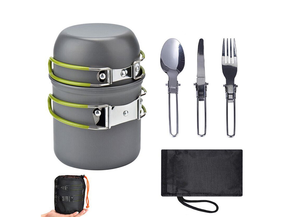 Conjunto de Panelas de Camping Portátil com Talheres