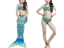 Conjunto De Traje De Banho Infantil Menina Peixe Com 3 Peças Verde Slim Fit Para Praia E Piscina 130cm