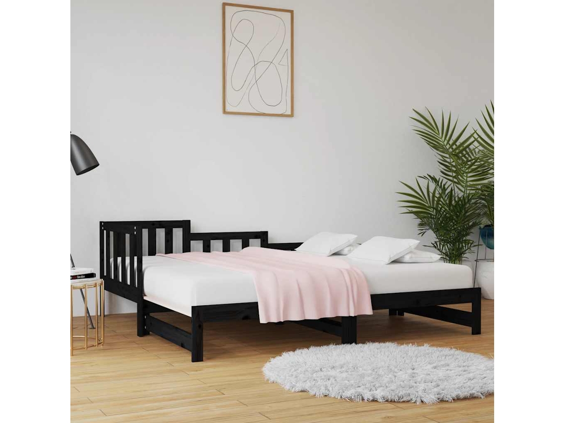 Vidaxl Sofá-cama De Puxar 2x(80x200) Cm Pinho Maciço Preto