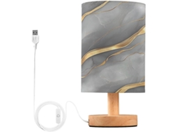Abajur De Cabeceira Led Em Mármore Cinza Dourado Para Quarto, Luminária De Leitura Com Portas Usb E Cúpula Tecido Para