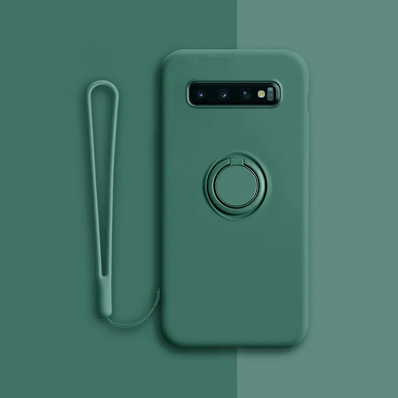 (samsung Note 10, Verde Escuro) Capa Protetora De Silicone Macio Para Celulares Samsung Com Suporte De Anel.