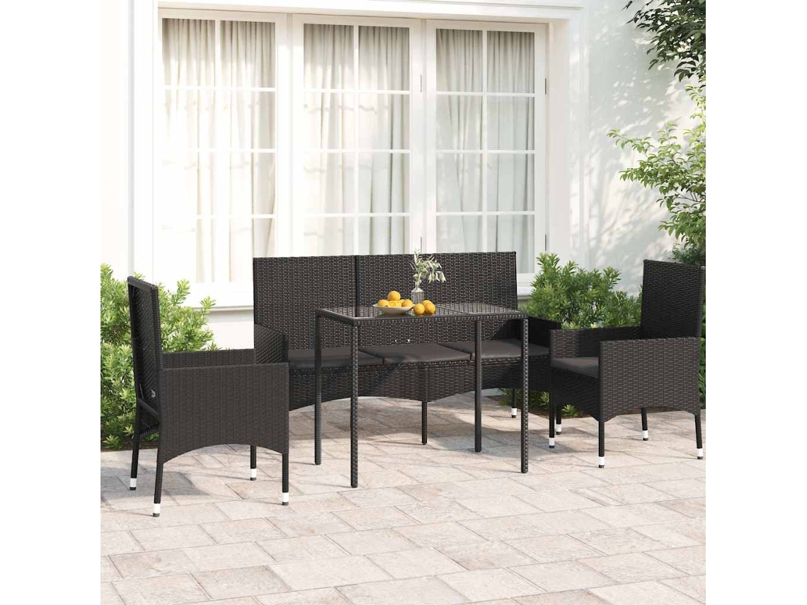 Vidaxl 4 Pcs Conjunto Lounge De Jardim C/ Almofadões Vime Pe Preto
