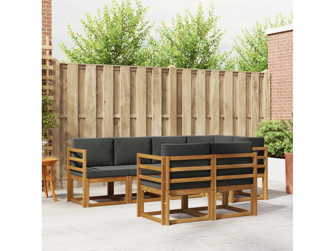 Vidaxl Conjunto De Sofás Para Exterior 7 Pcs Natural E Antracite