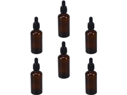 Conjunto de 6 frascos conta-gotas de vidro âmbar para óleos essenciais e perfumes.