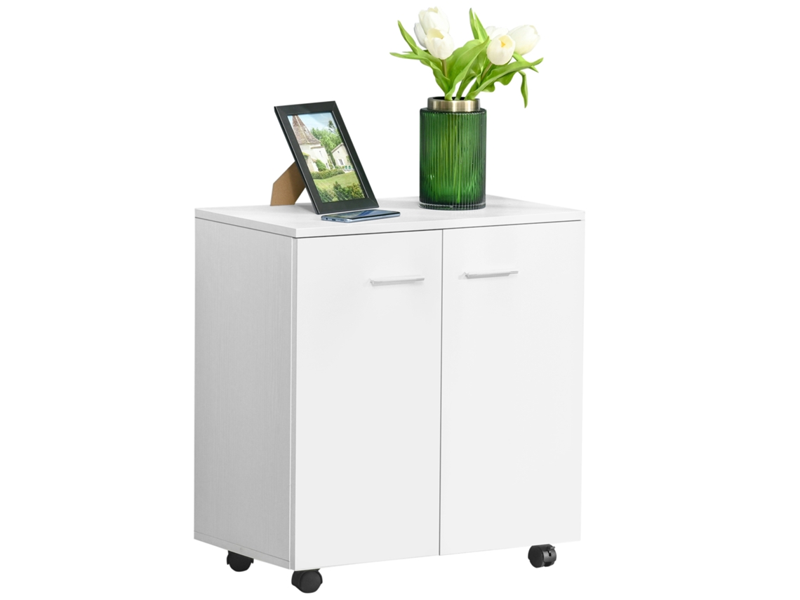 Armário De Armazenamento Moderno Móvel Para Armazenamento Com Rodas Armário E Prateleiras 60x35x65cm Branco