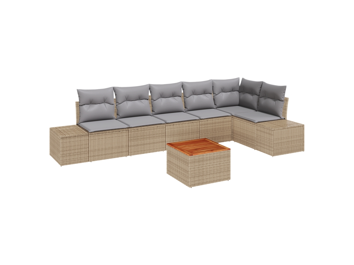 Conjunto 7 Sofá De Jardim Vidaxl Bege Vime Pe (55 X 55 X 37 Cm)