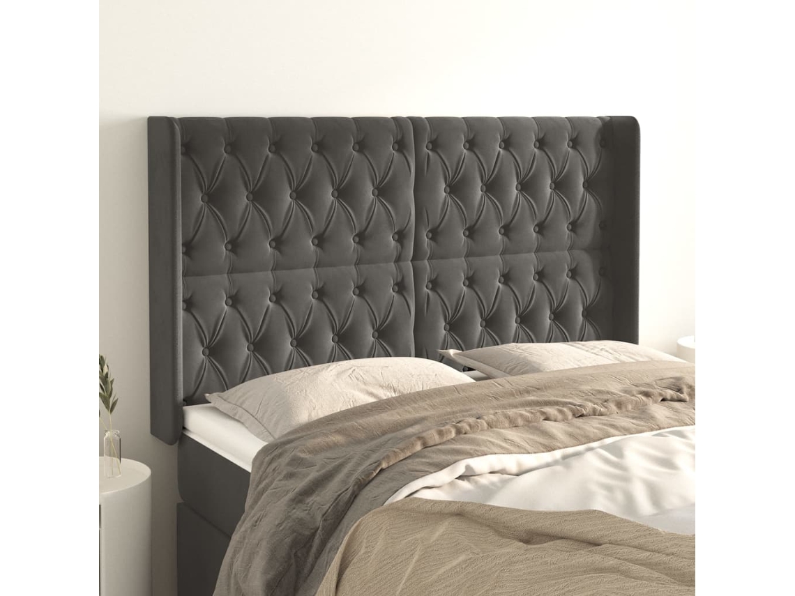 Cabecero con Alas de Terciopelo 163x16x118/128 cm Gris Oscuro