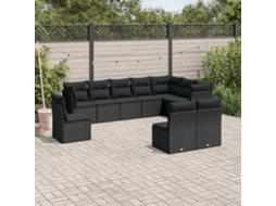 10 Pcs Conjunto Sofás De Jardim C/ Almofadões Vime Pe Preto Dkd Home Decor